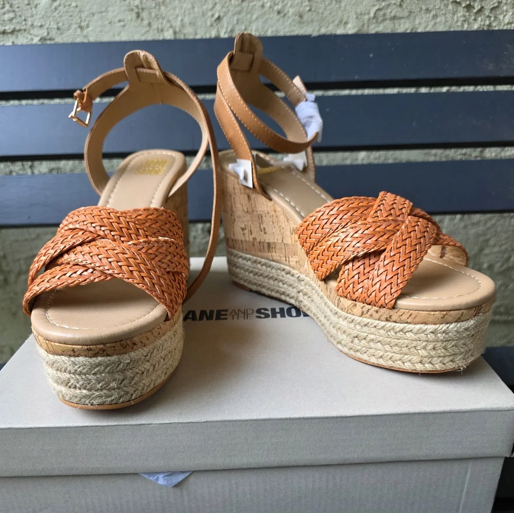 JANE AND THE SHOE Women's Lily Cork Caged Pumps Espadrilles Heels Sz‎ 8